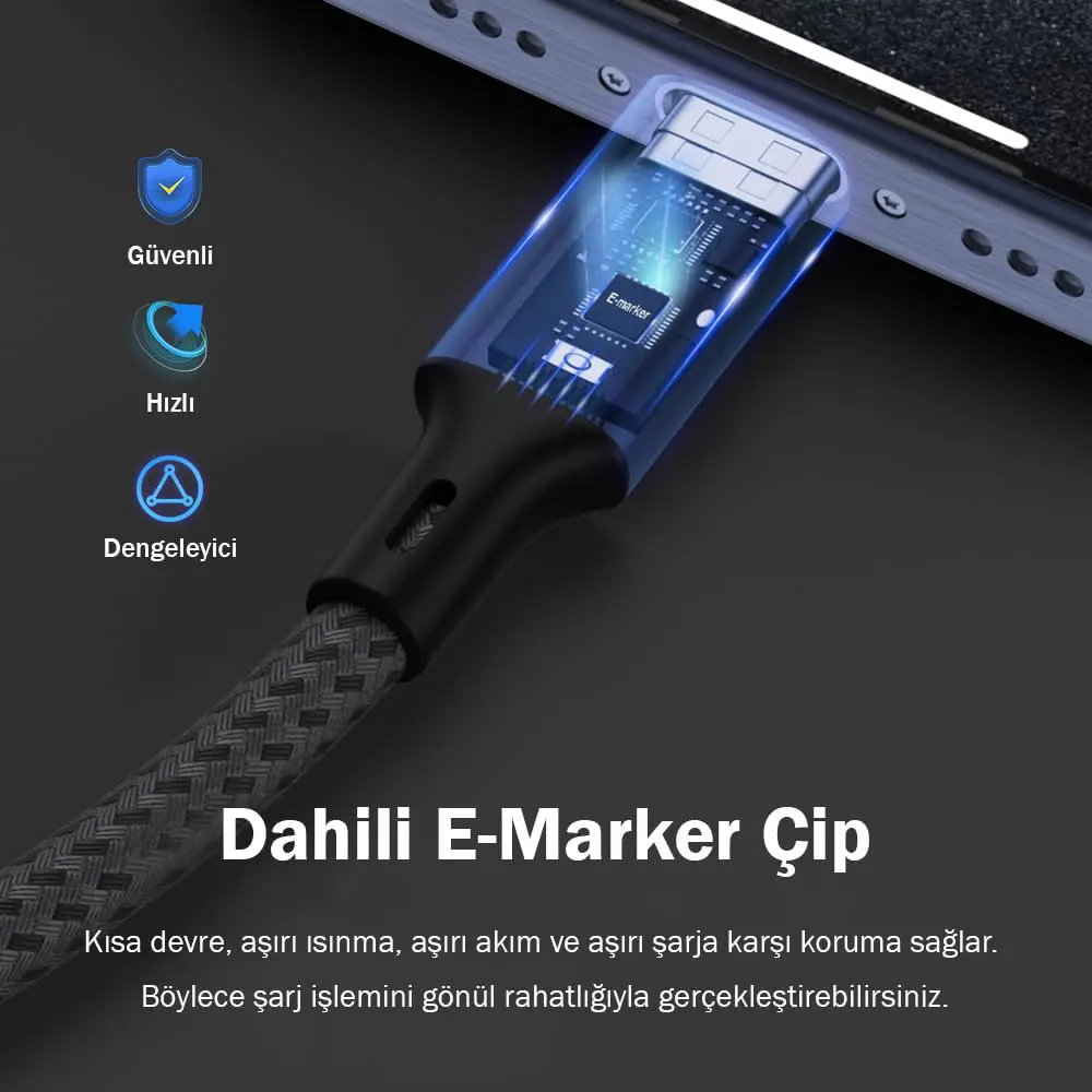 Echorin USB 3.0 USB-A to Type-C 5Gbps Yüksek Hızlı Veri ve Şarj Kablosu (1 Metre) - Gri