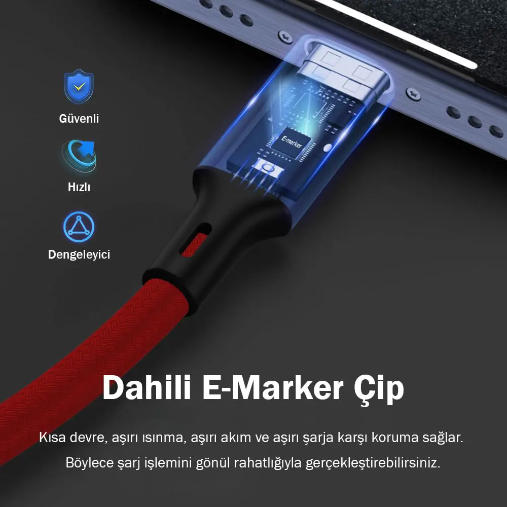 Echorin USB 3.0 USB-A to Type-C 5Gbps Yüksek Hızlı Veri ve Şarj Kablosu (1 Metre) - Kırmızı